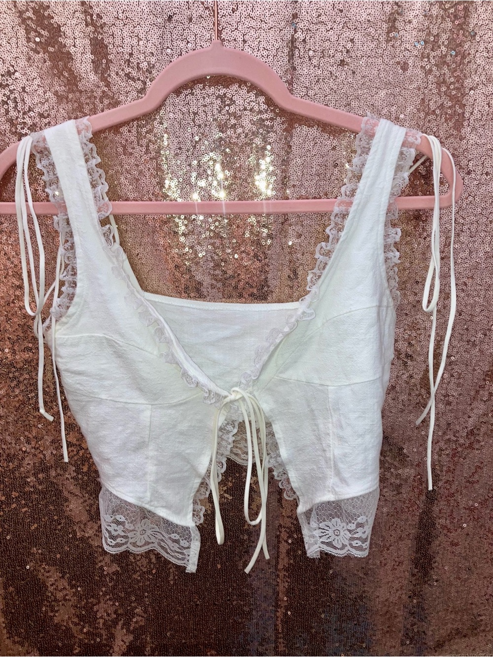 White Lace-Trim Cropped Tank Top